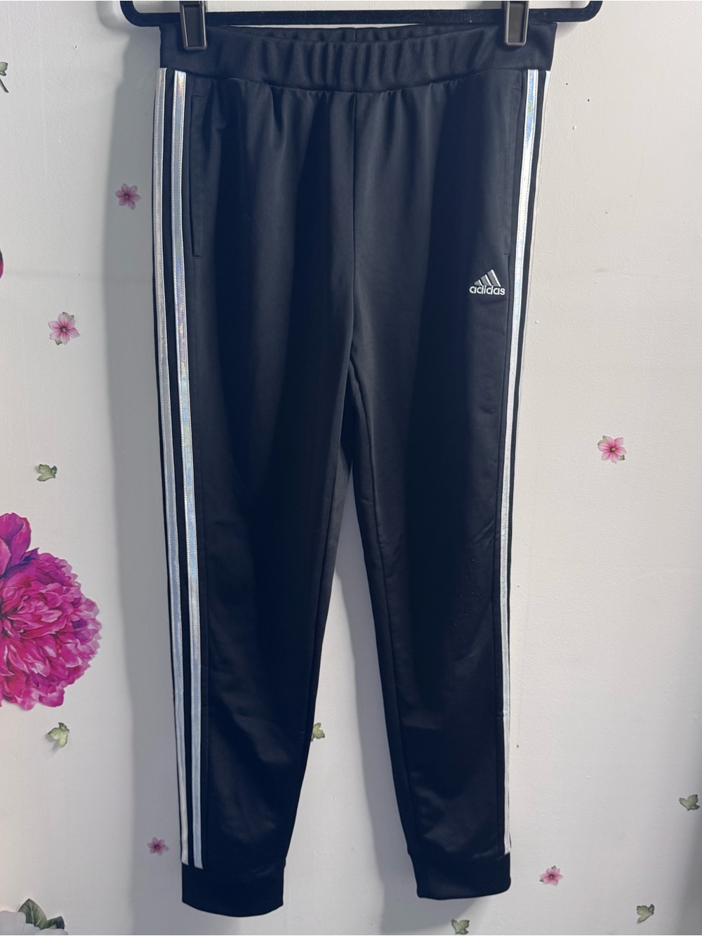 Adidas Black Joggers with Holographic Side Stripes